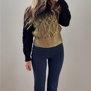 PINKO Italy Gold Metallic Ombré Cable Knit Wool Sweater Jumper Black XS - M